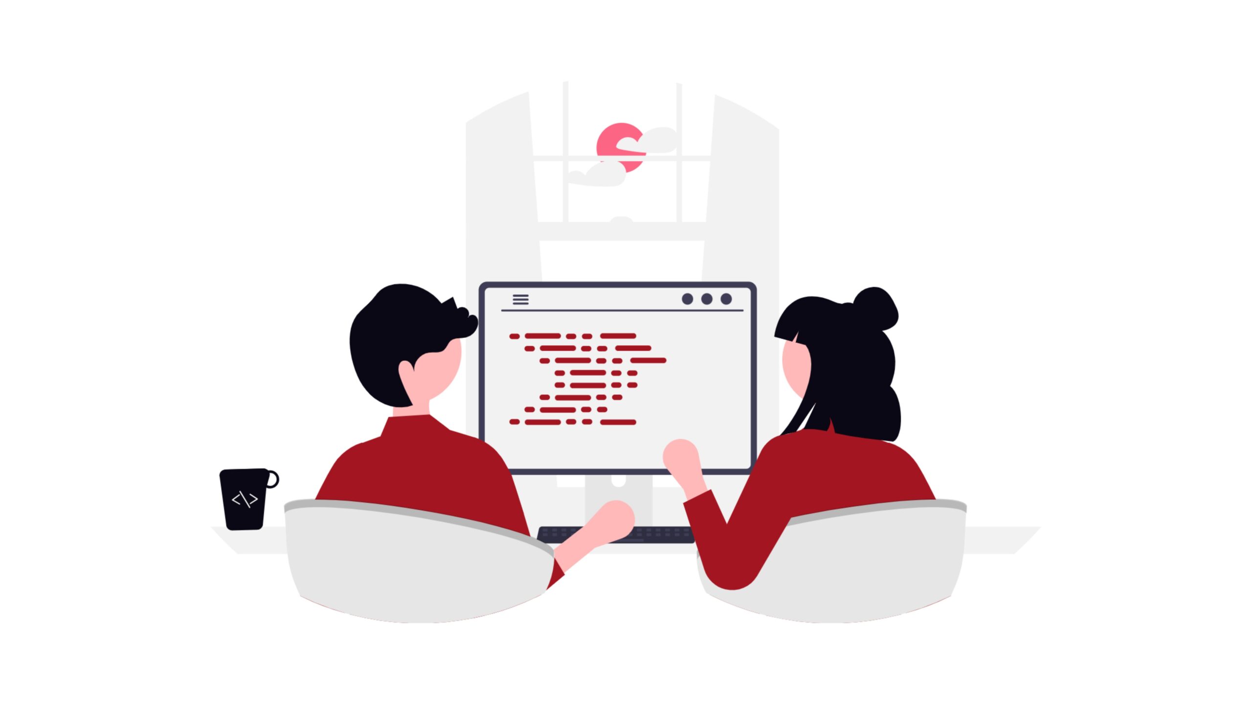 An image of two students pair programming.
